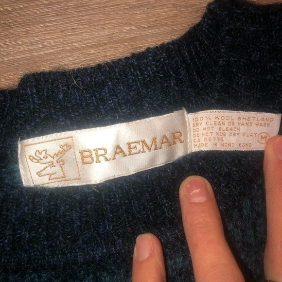 vintage Braemar Shetland Wool Blue/Green Sweater M - Picture 3 of 3